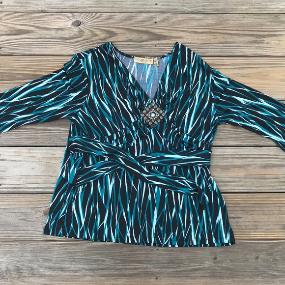 Notations Tops - Notations Women Blouse Top Shirt With Fabric Belt